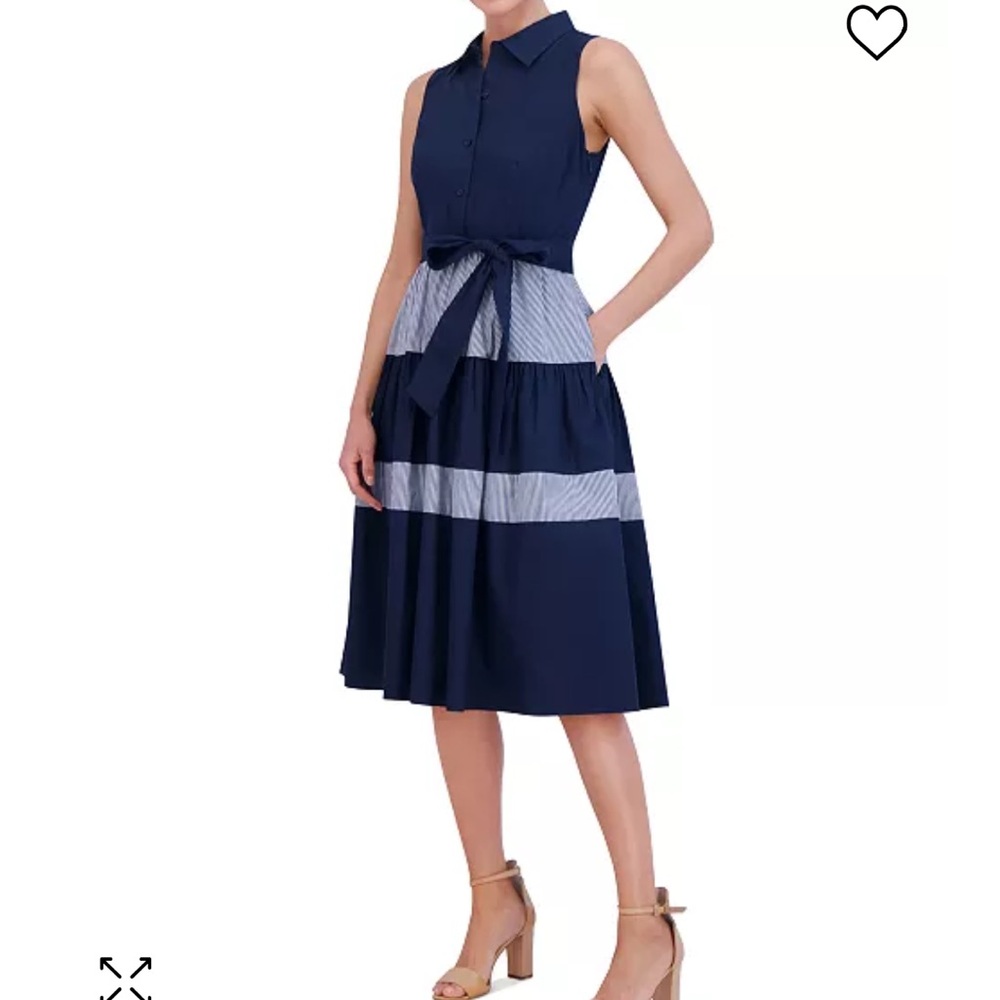 NWT Navy Blue with stripes Jessica Howard Color- blocked Tiered Shirtdress